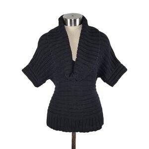 Express Women's Size XS Black Short Sleeve Ribbed Knit Cowl Neck Sweater 90137